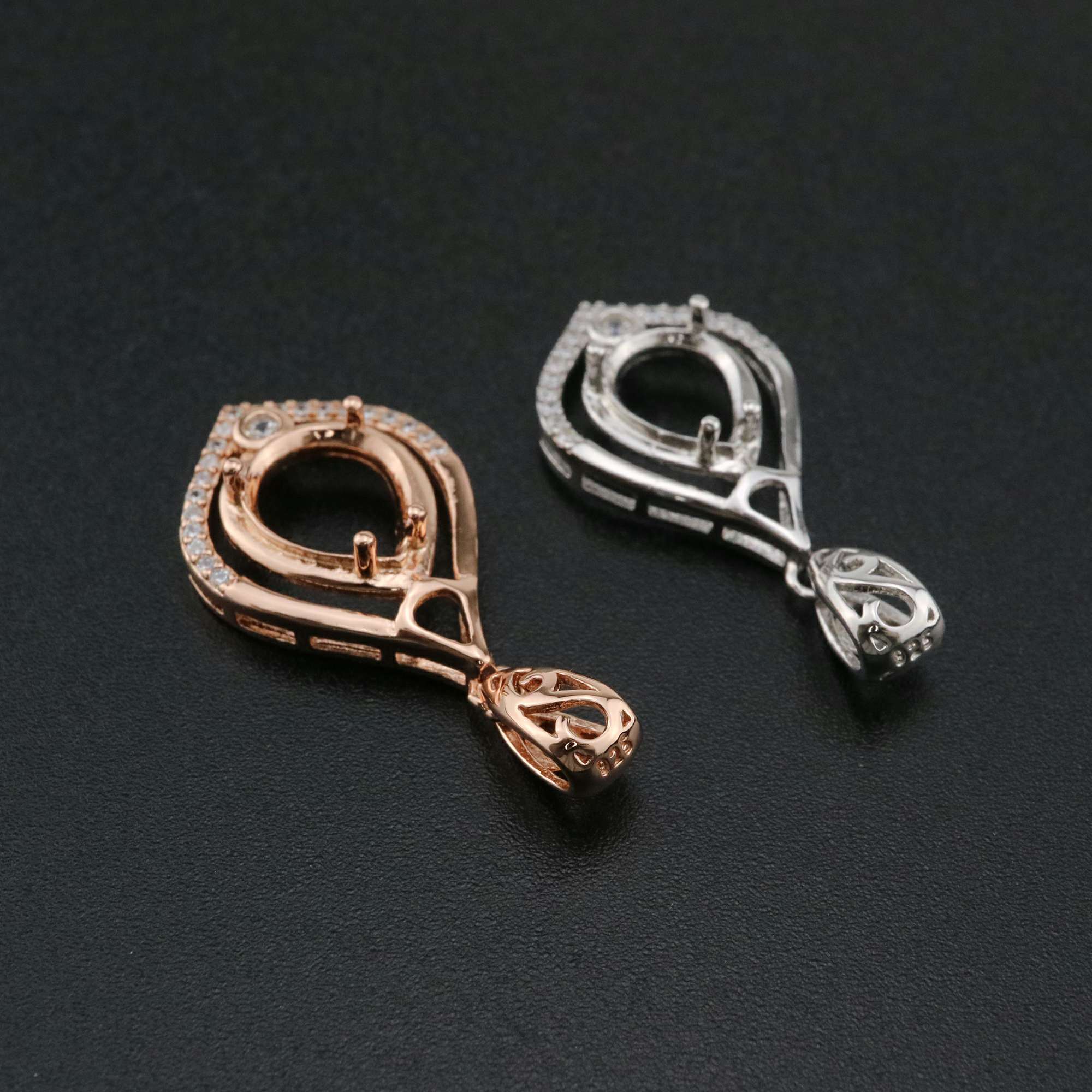 1Pcs Pear Prong Pendant Settings Rose Gold Plated Solid 925 Sterling Silver Charm Bezel Tray DIY Supplies for Gemstone 1431055 - Click Image to Close